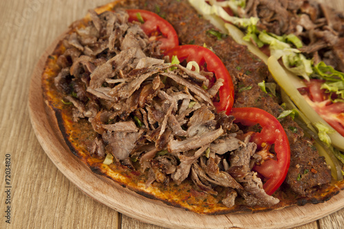 Doner Adana Kebab with Lahmacun - Turkish pizza pide