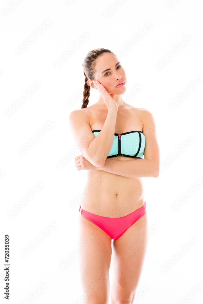 model isolated on plain background bored upset model isolated on plain background bored upset