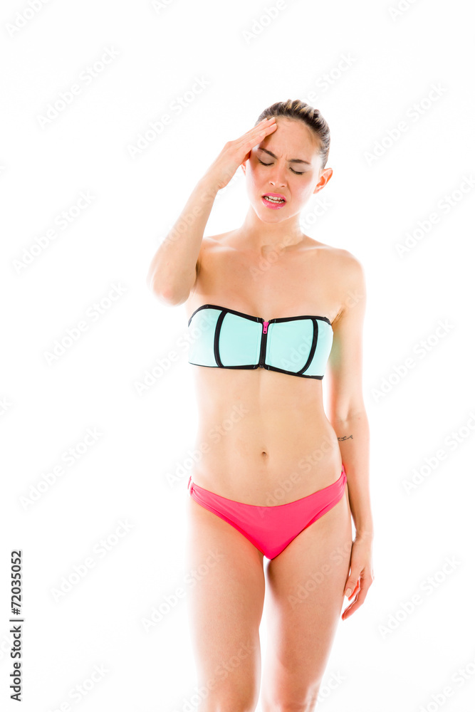 Fototapeta premium model isolated on plain background confused headache