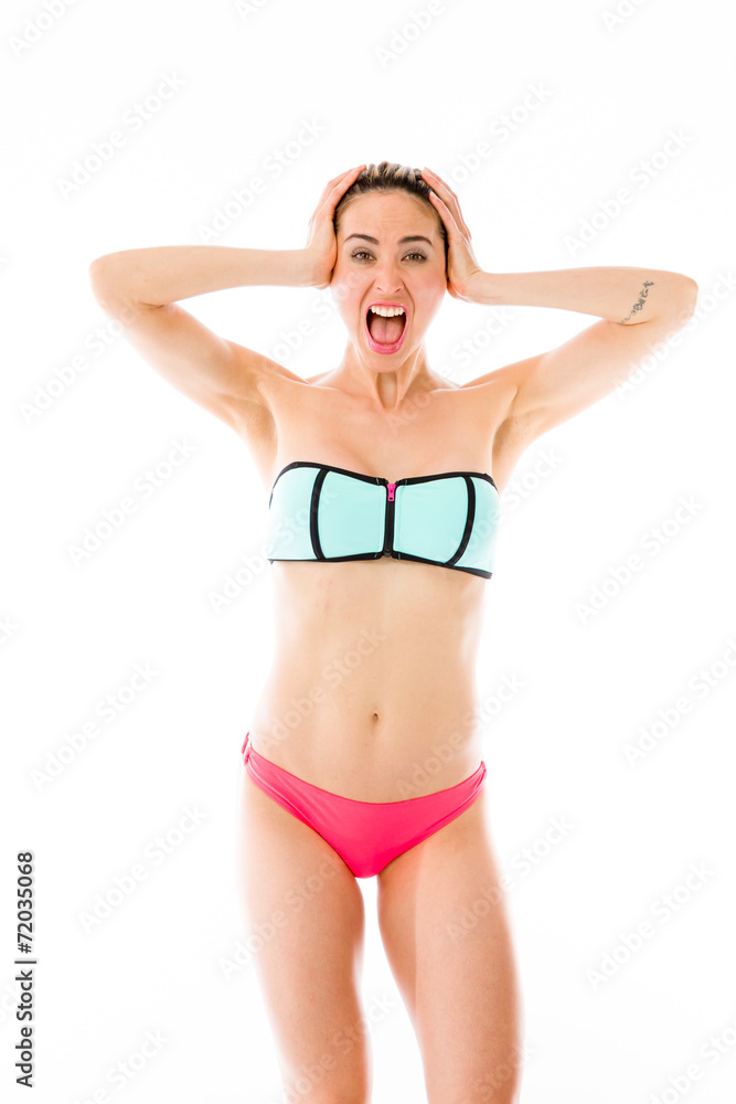 model isolated on plain background stressed upset pulling hairs model isolated on plain background stressed upset pulling hairs