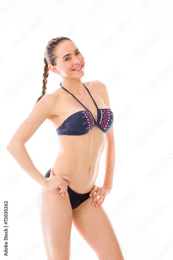 model isolated on plain background pround confident hands on hip model isolated on plain background pround confident hands on hip