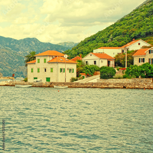 Old fishing village with pier , Kotor Bay, Montenegro.