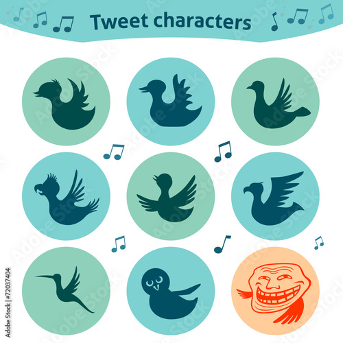 Round internet icons of tweet birds social media