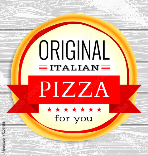 Vector restaurant menu with pizza on wooden background