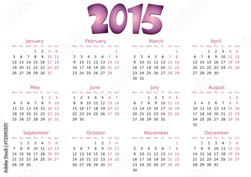 simple editable vector calendar 2015