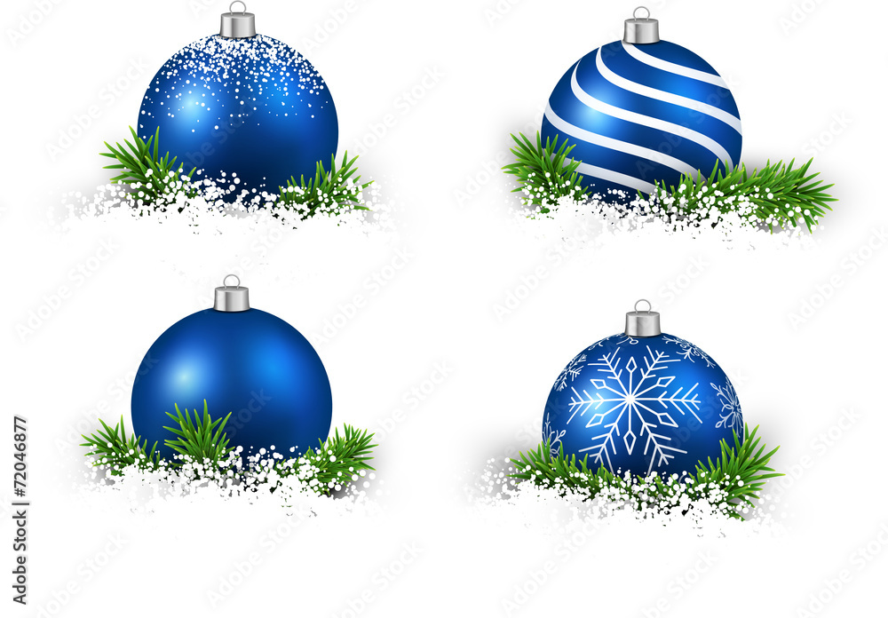 Set of realistic blue christmas balls.