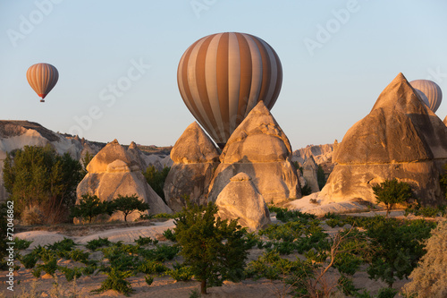 Cappadocia, Turkey -  the flight with the balloon at sunrise photo