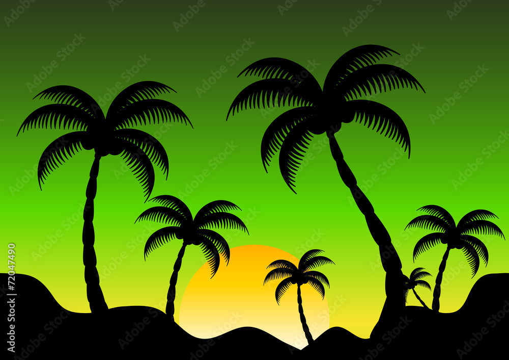 Mountain view with coconut in sunset vector