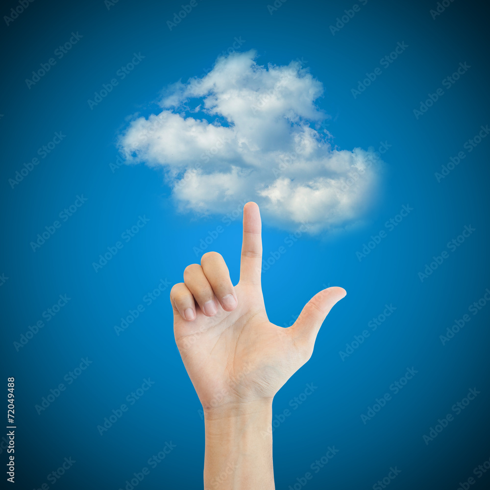 Hand man touch the cloud technology concept Hand man touch the cloud technology concept