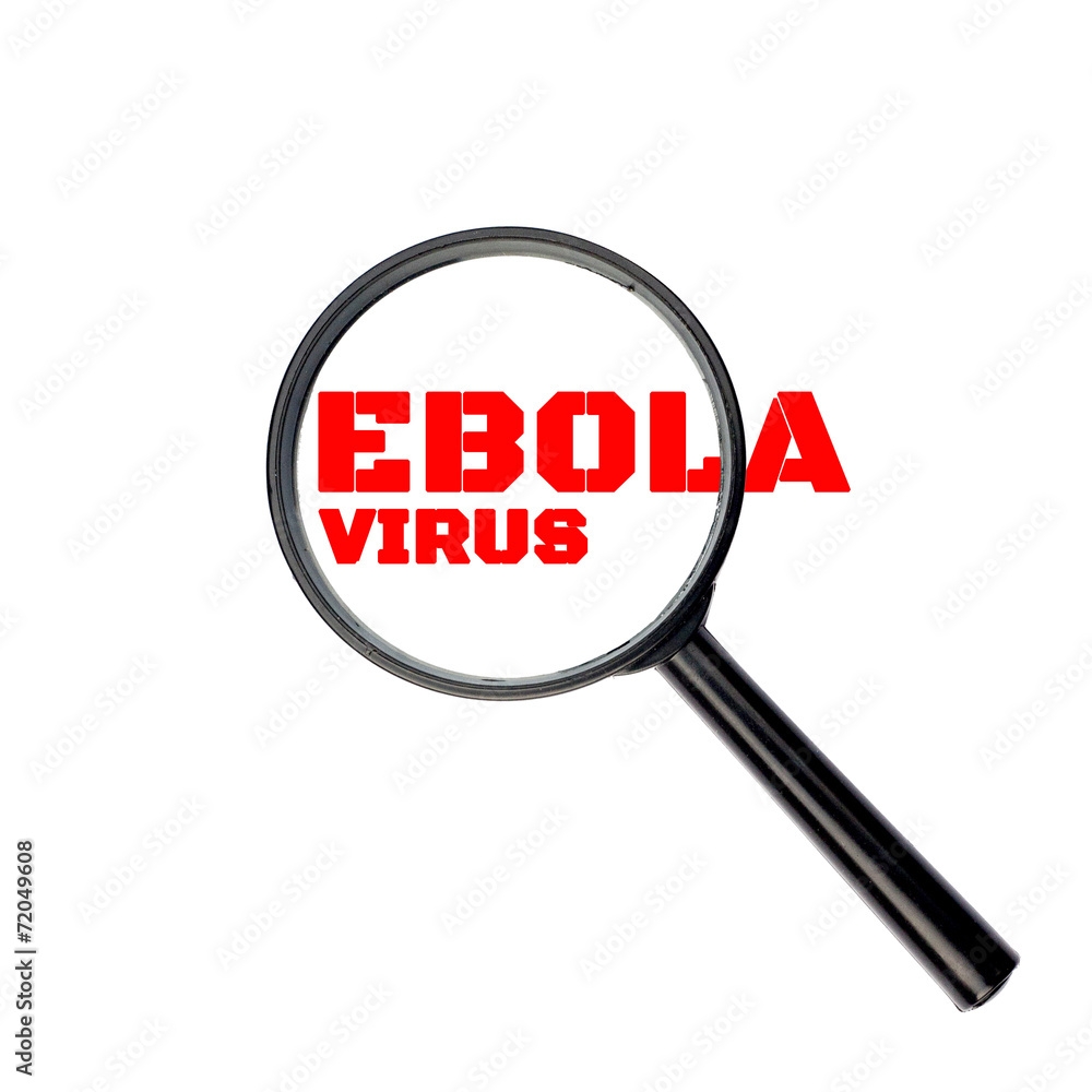 Ebola virus disease text with Magnifier isolated on white backgr Ebola virus disease text with Magnifier isolated on white backgr
