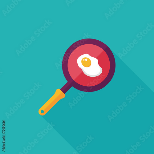 Kitchenware pan and egg flat icon with long shadow,eps10