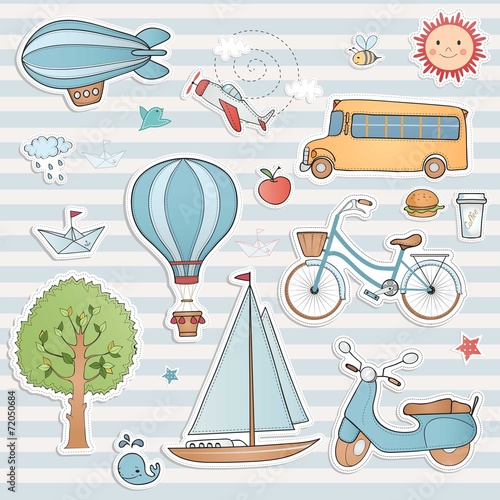 Travel set. Ground, water and air vehicle.