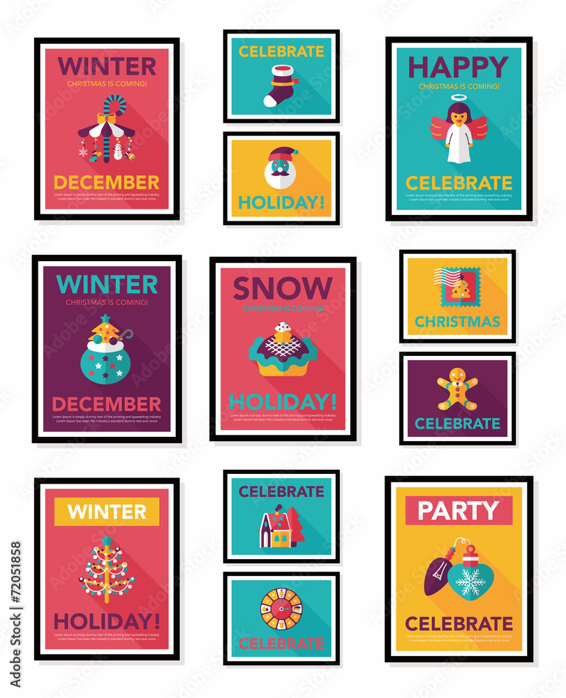 Christmas poster banner design flat background set, eps10