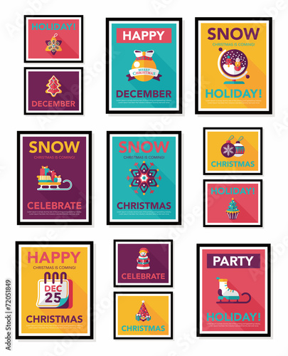 Christmas poster banner design flat background set  eps10