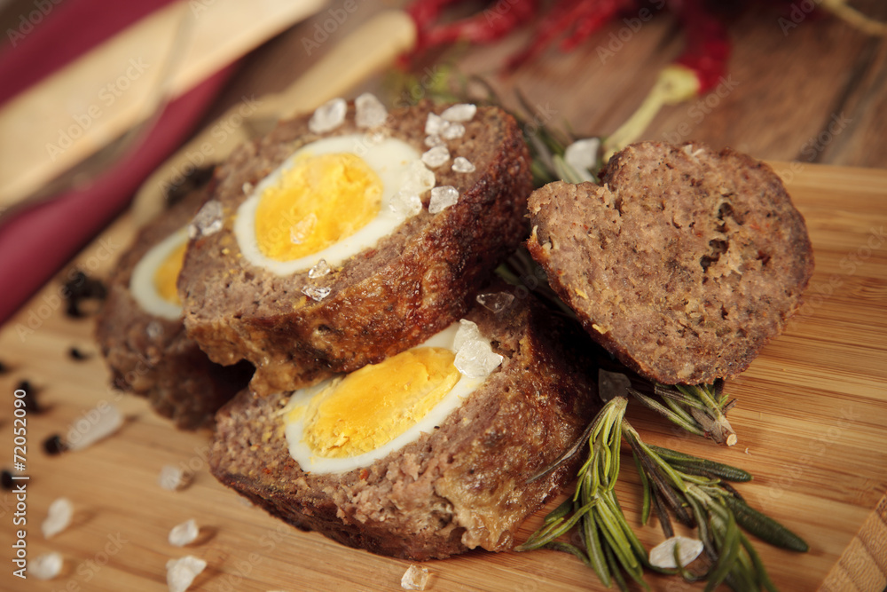 Baked meatloaf with boiled eggs for Easter Baked meatloaf with boiled eggs for Easter