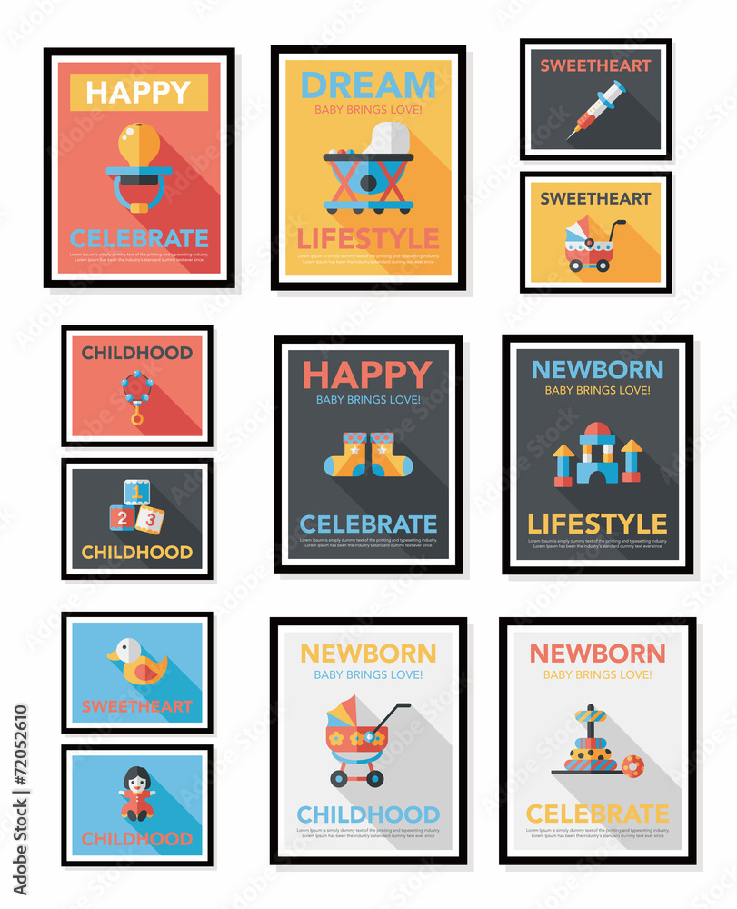 Baby poster flat banner design flat background set, eps10 Baby poster flat banner design flat background set, eps10