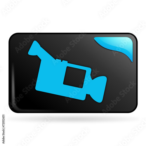 caméra sur bouton web rectangle bleu