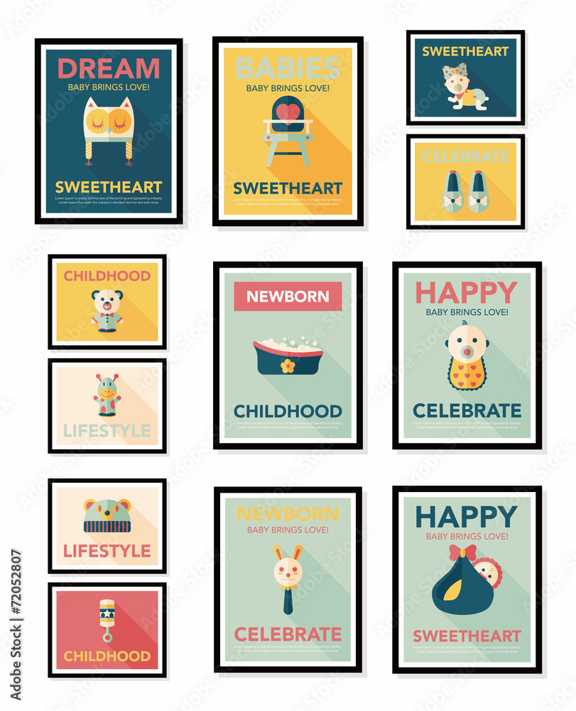 Baby poster flat banner design flat background set, eps10 Baby poster flat banner design flat background set, eps10