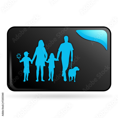 famille sur bouton web rectangle bleu
