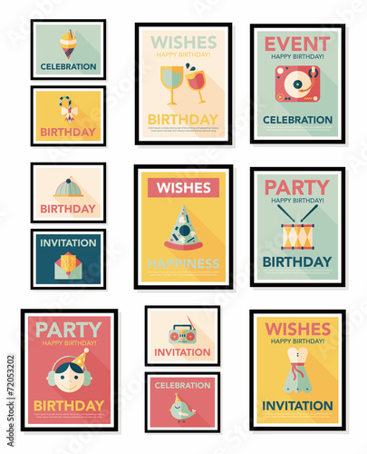 Birthday poster flat banner design flat background set  eps10