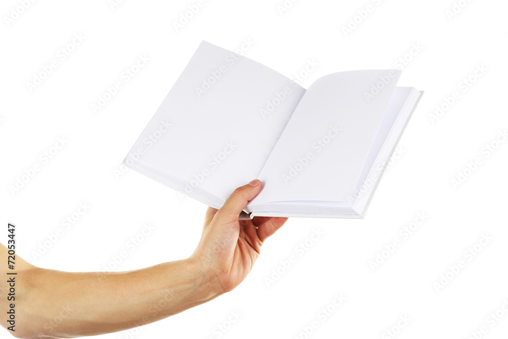 Man hand hold white book isolated on white Man hand hold white book isolated on white