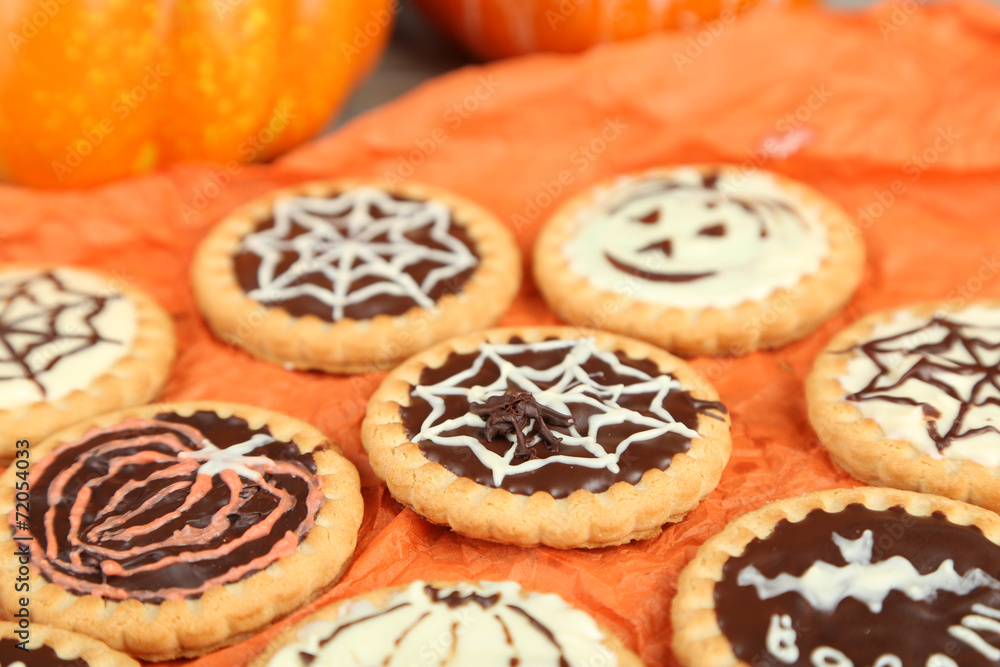 Tasty Halloween cookies, close up Tasty Halloween cookies, close up