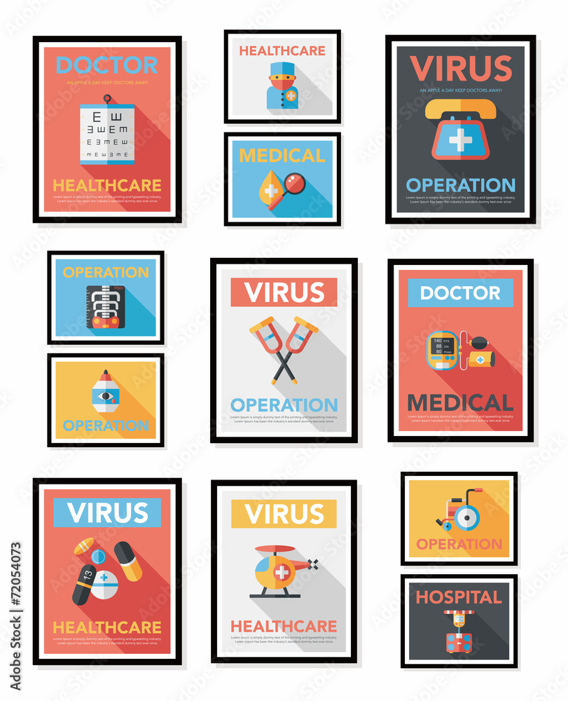 Fototapeta premium Hospital flat banner design flat background set, eps10