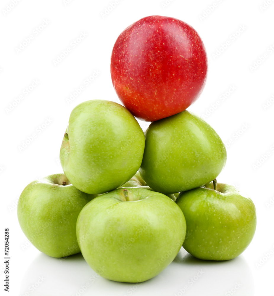 Juicy apples in shape of pyramid isolated on white Juicy apples in shape of pyramid isolated on white
