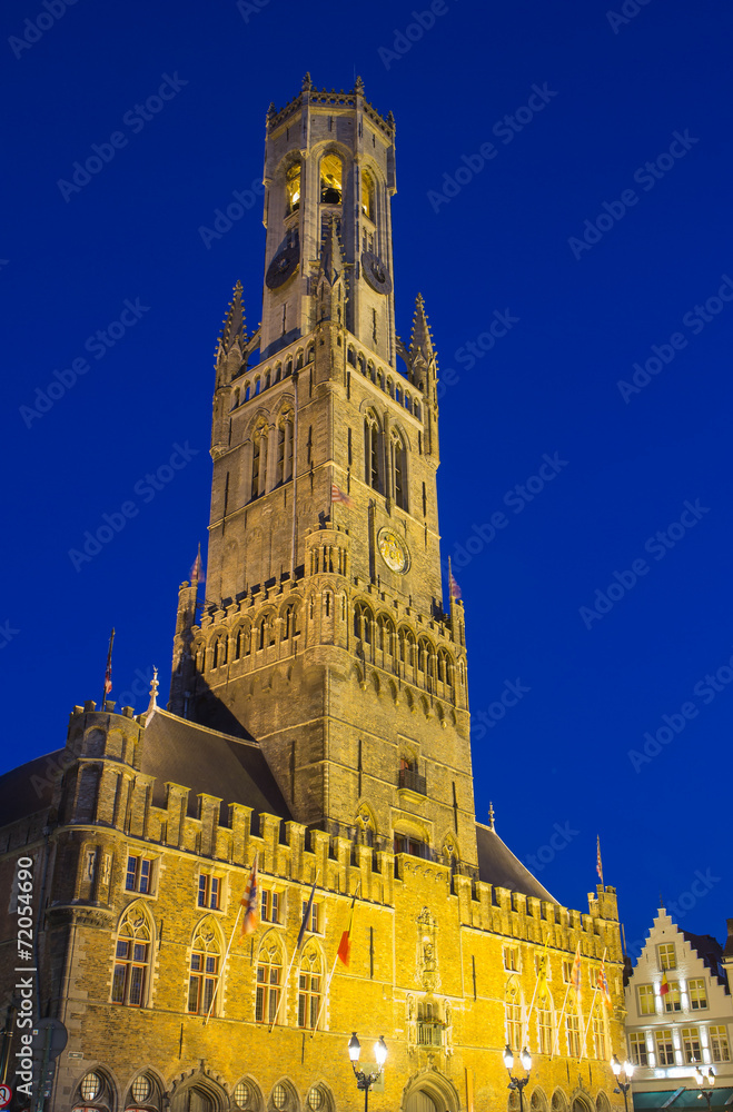 Belfry of Bruges at night