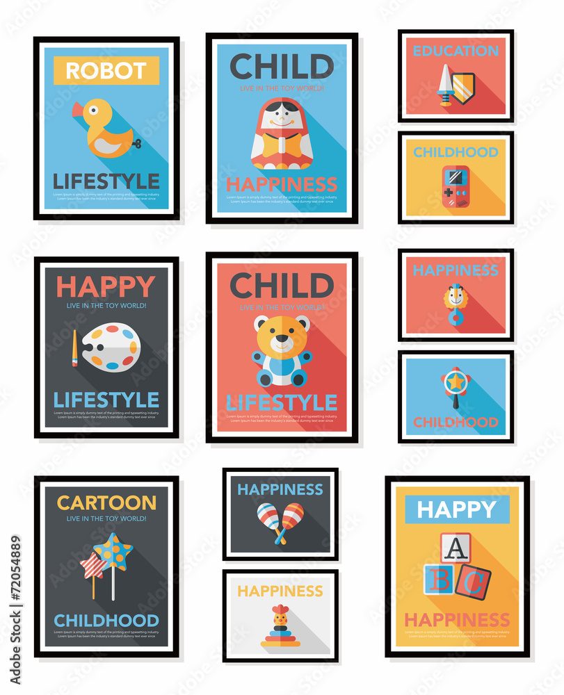 Toy poster flat banner design flat background set, eps10 Toy poster flat banner design flat background set, eps10