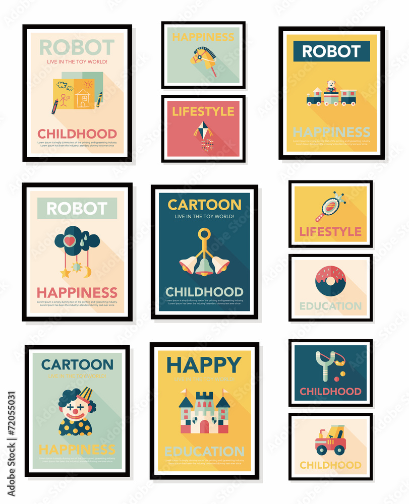 Toy poster flat banner design flat background set, eps10 Toy poster flat banner design flat background set, eps10