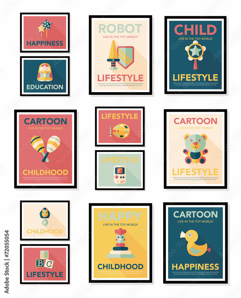 Toy poster flat banner design flat background set, eps10 Toy poster flat banner design flat background set, eps10