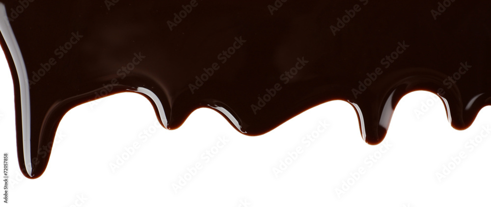 Melted chocolate dripping on white background Melted chocolate dripping on white background