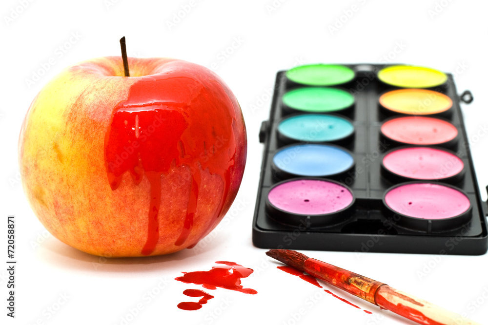 apple, paints and brush