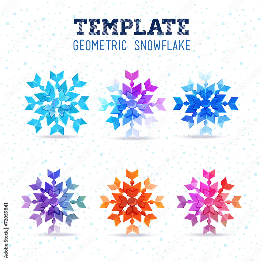 Fototapeta premium Template winter vector design with colored geometric snowflakes