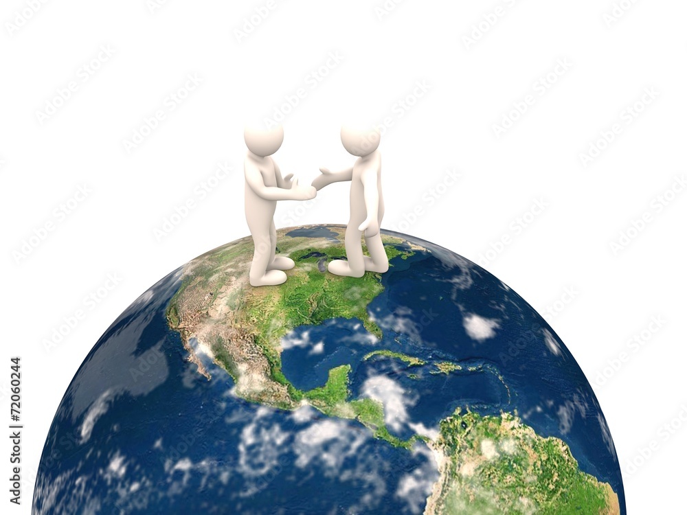 men shaking hands on the earth. 3d render