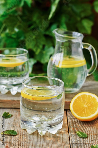 Cold lemon water with mint