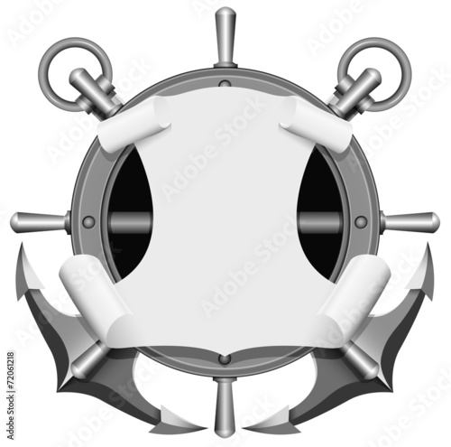 the coat of arms with anchors and wheel