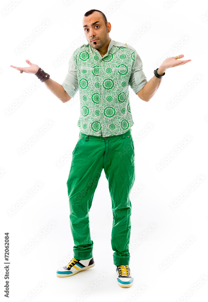 model isolated on plain background puzzled confused lost