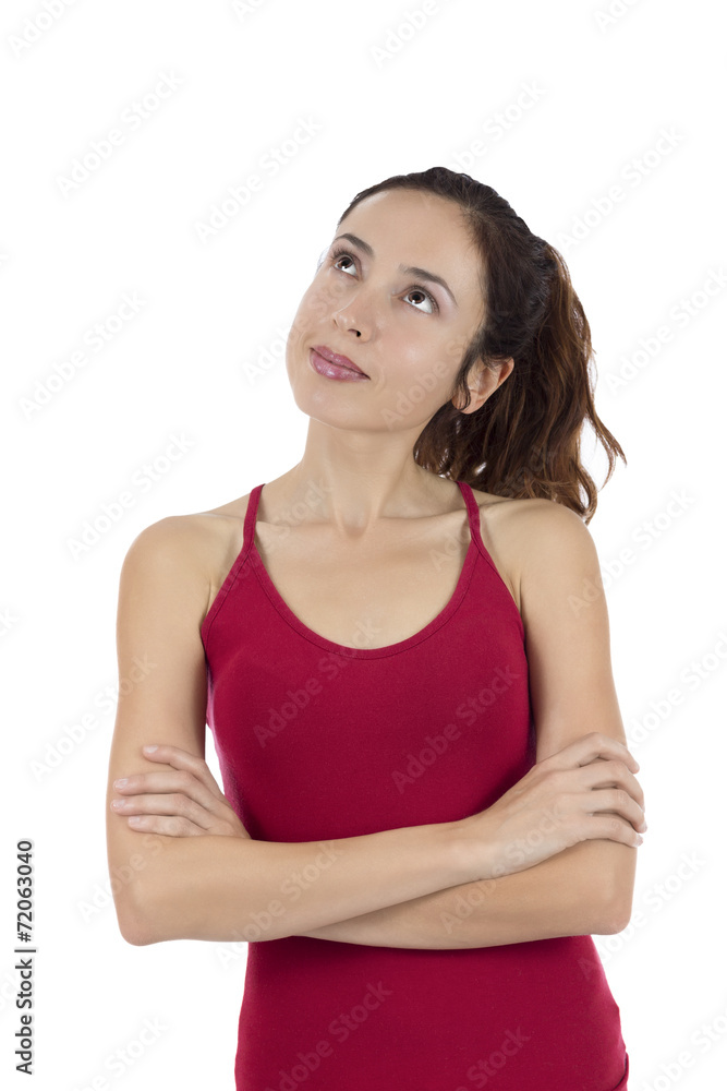 Attractive woman thinking and looking up to copy space Attractive woman thinking and looking up to copy space