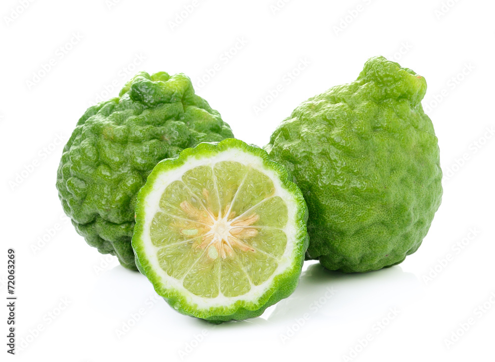 Fototapeta premium kaffir Lime or Bergamot fruit on white background