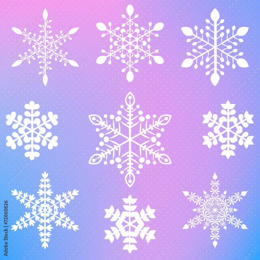 Big Christmas set of nine vector ornamental snowflakes