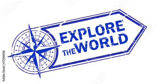explore the world stamp on white background