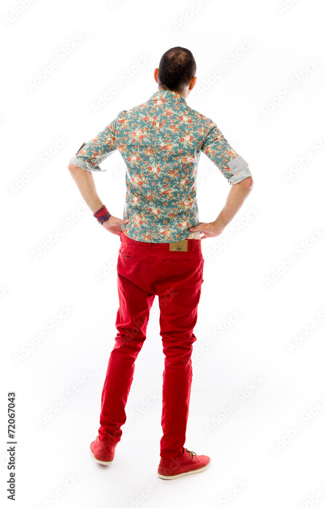 model isolated on plain background back hands on hips model isolated on plain background back hands on hips