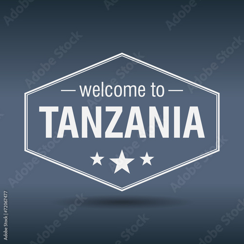 welcome to Tanzania hexagonal white vintage label