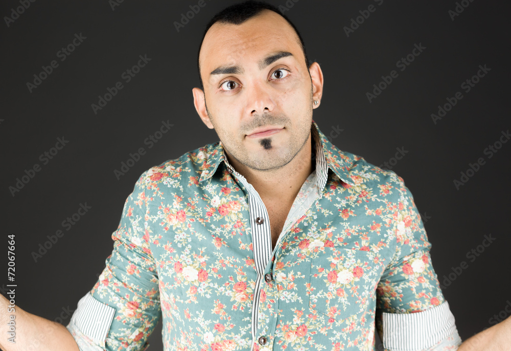 model isolated on plain background puzzled confused lost model isolated on plain background puzzled confused lost