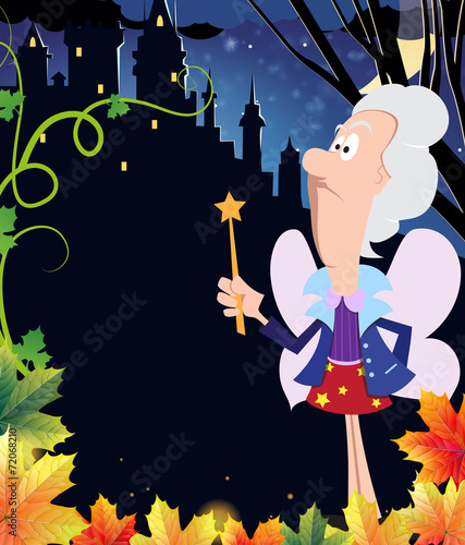 Fairy godmother near the ancient castle