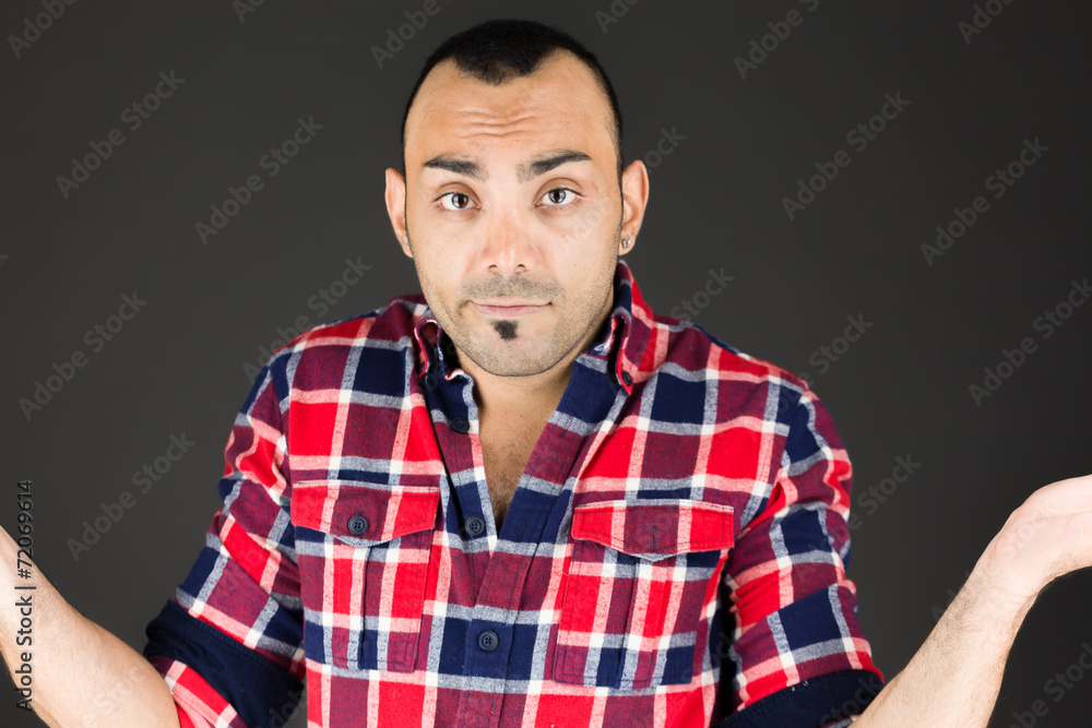 model isolated on plain background puzzled confused lost model isolated on plain background puzzled confused lost