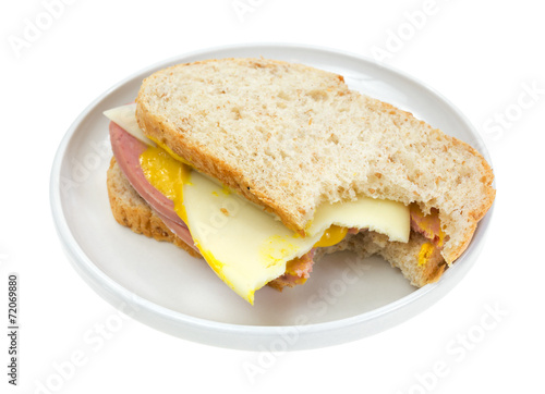 Mortadella provolone cheese sandwich bitten