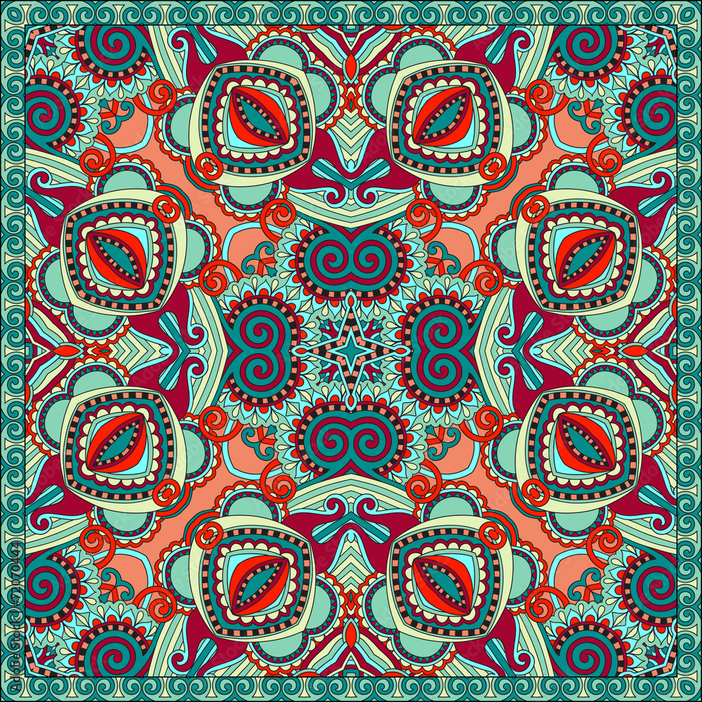 Fototapeta premium Traditional ornamental floral paisley bandanna. Square ornament